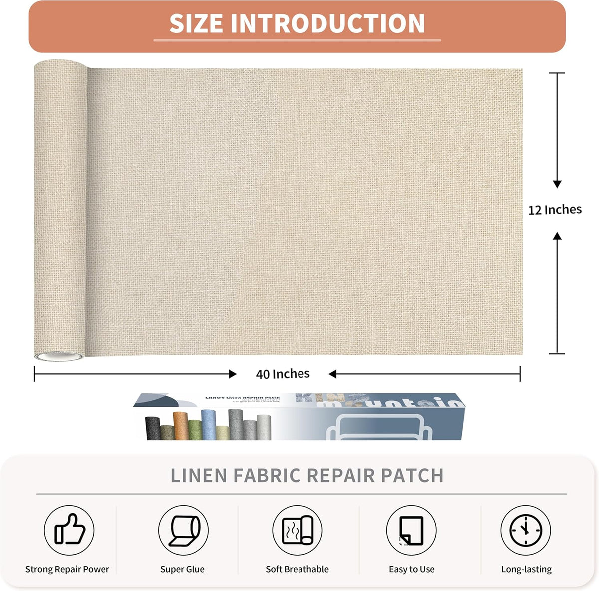KING MOUNTAIN Coarse Linen Fabric Patches, Self-Adhesive, 12x40 Inch, Multi Color, For Sofa &