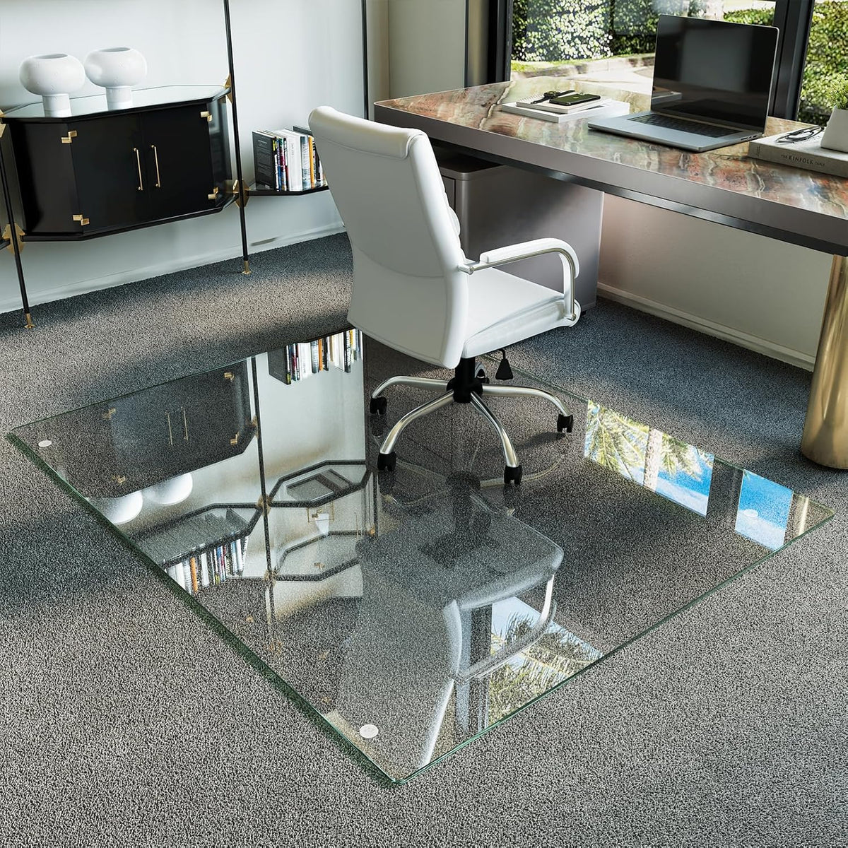 Koonmi Tempered Glass Chair Mat for Hardwood Floors & Carpets, 48" x 60“ Transparent Heavy Duty