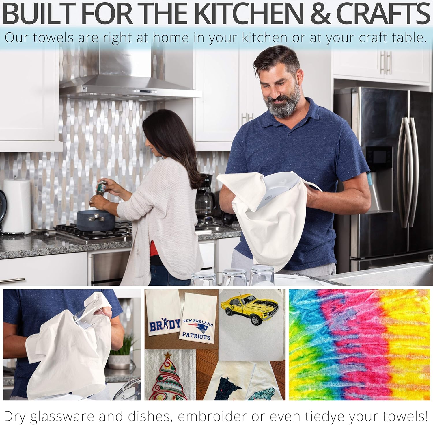 Aunti Em's Kitchen Flour Sack Dish Towels - Natural Cotton for Embroidery and Drying Glass, Hand