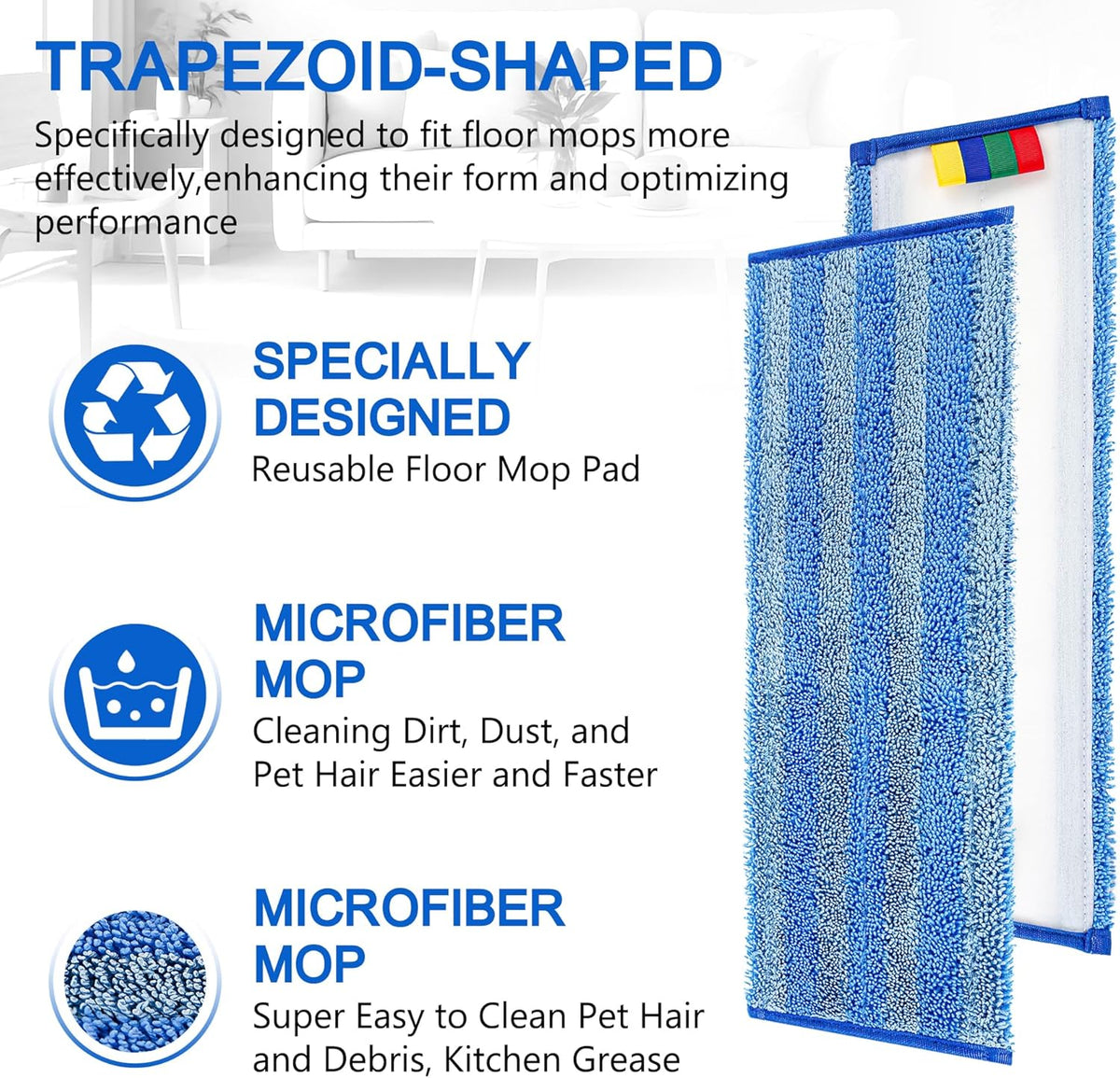 Replacement Microfiber Mop Pad – Universal 17-18" Heavy Duty Reusable Refill – Thick Commercial