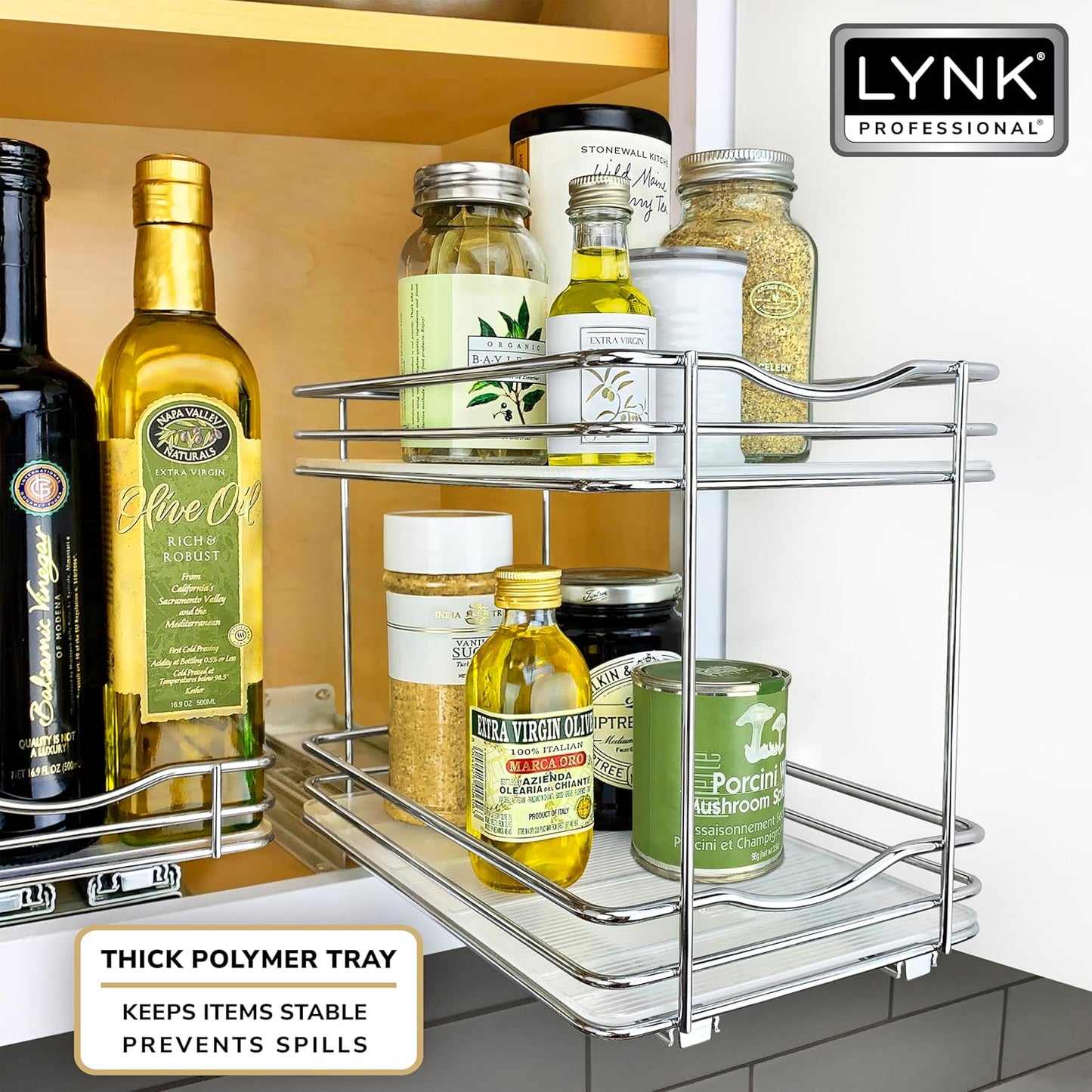 LYNK PROFESSIONAL® Pull Out Spice Rack Organizer for Inside Kitchen Cabinets - 6-1/4 inch Wide