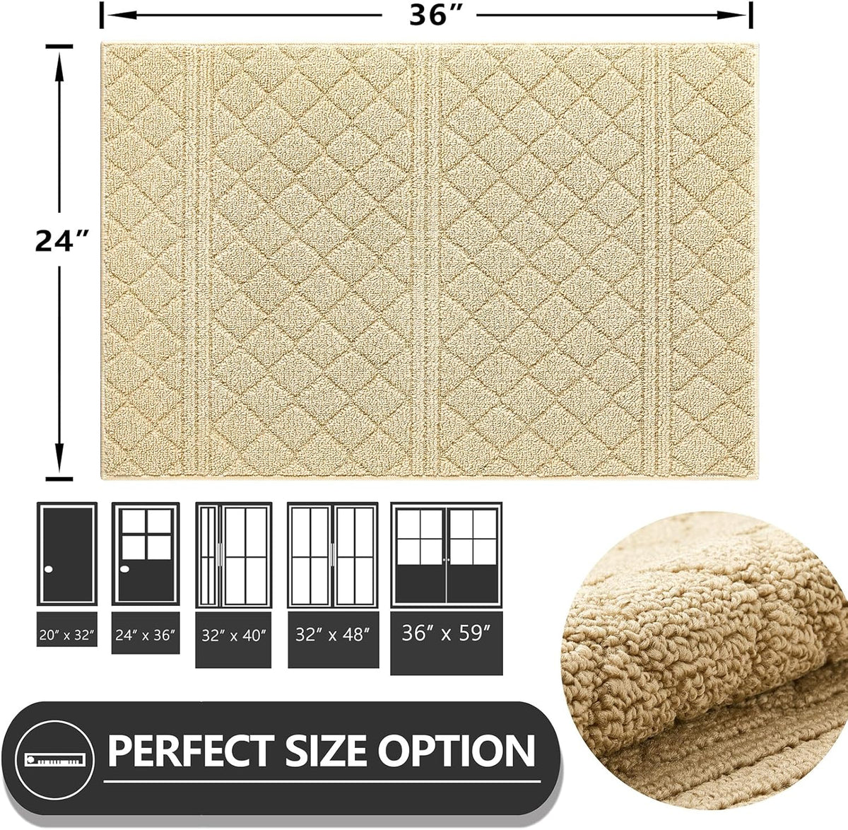 REFETONE Indoor Doormat, Front Back Door Mat 24"x36" Absorbent Rubber Backing Non Slip Door Mats