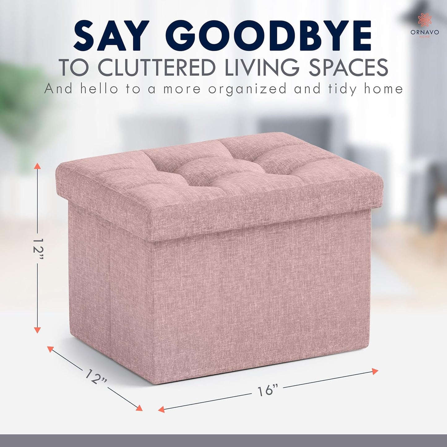 Ornavo Home Small Storage Ottoman Foldable Collapsible Rectangle Linen Ottoman Foot Rest Stool