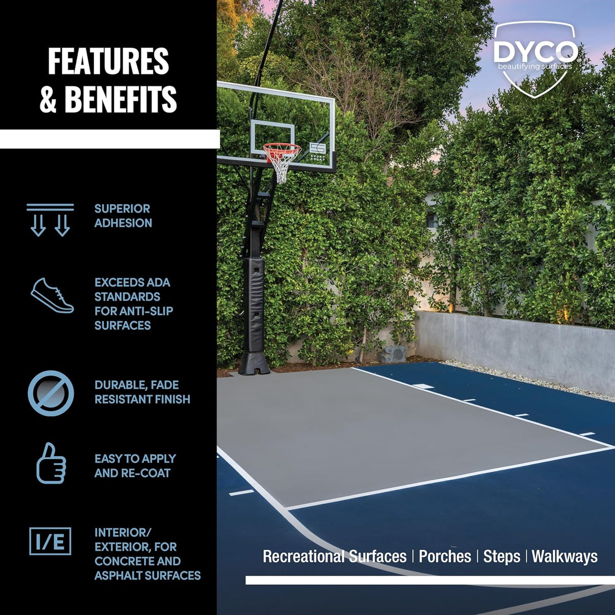 DYCO Court & Floor Anti-Slip Coating - Slip-Resistant Pavement, Cement & Concrete Paint for