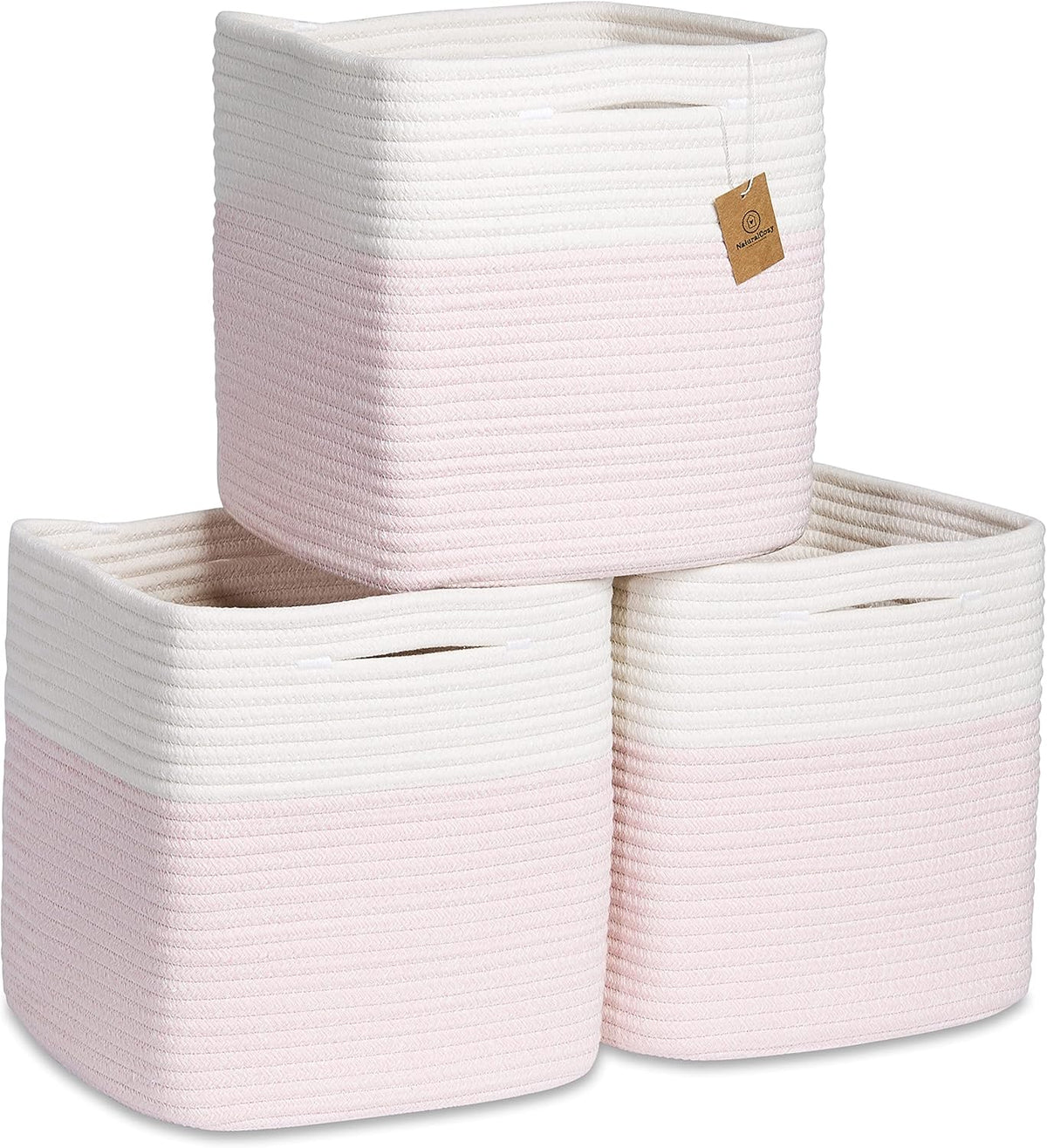 NaturalCozy Storage Cubes 11 Inch Cotton Rope Woven Baskets for Organizing, 3-Pack | Cube Storage