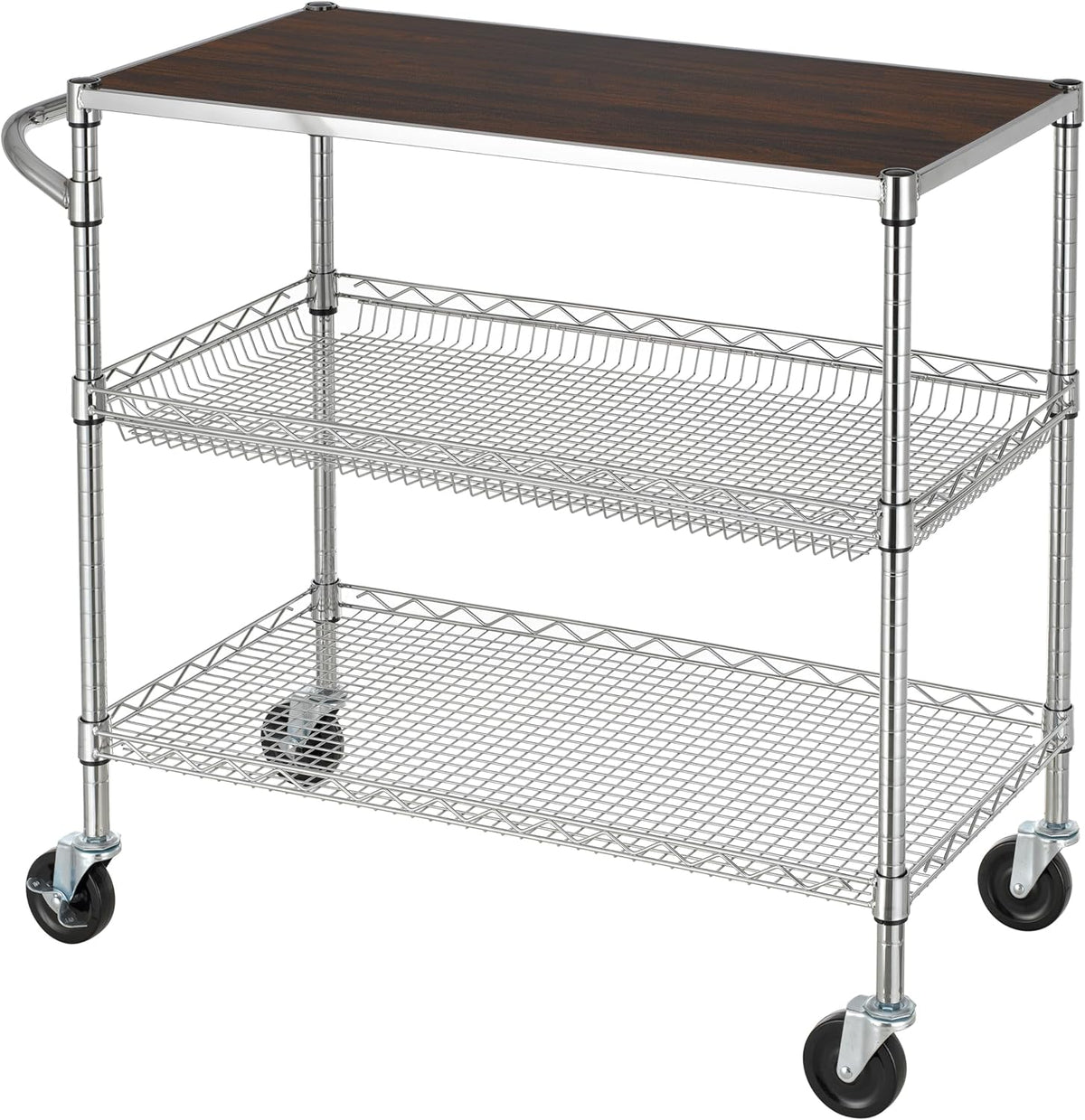 Finnhomy 3 Tier Heavy Duty Commercial Grade Utility Cart with Wood Top, Wire Rolling Cart with