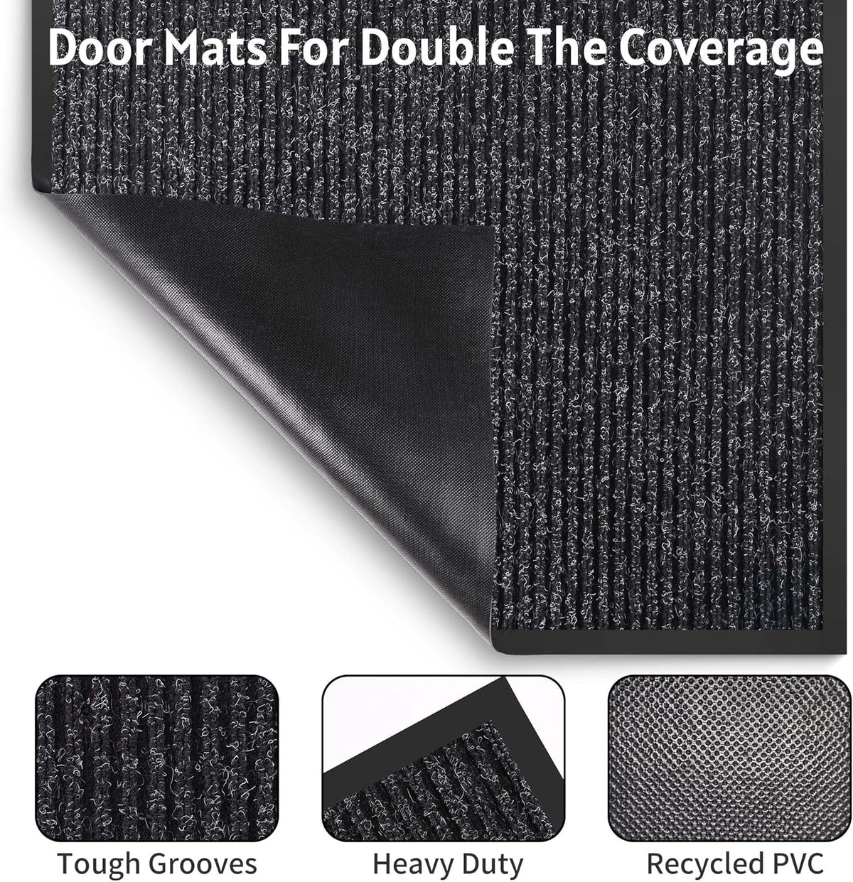 Front Door Mat Indoor Outdoor Entrance, 36" x 48" Dirt Resistant and Absorbent Door Mat, TPR