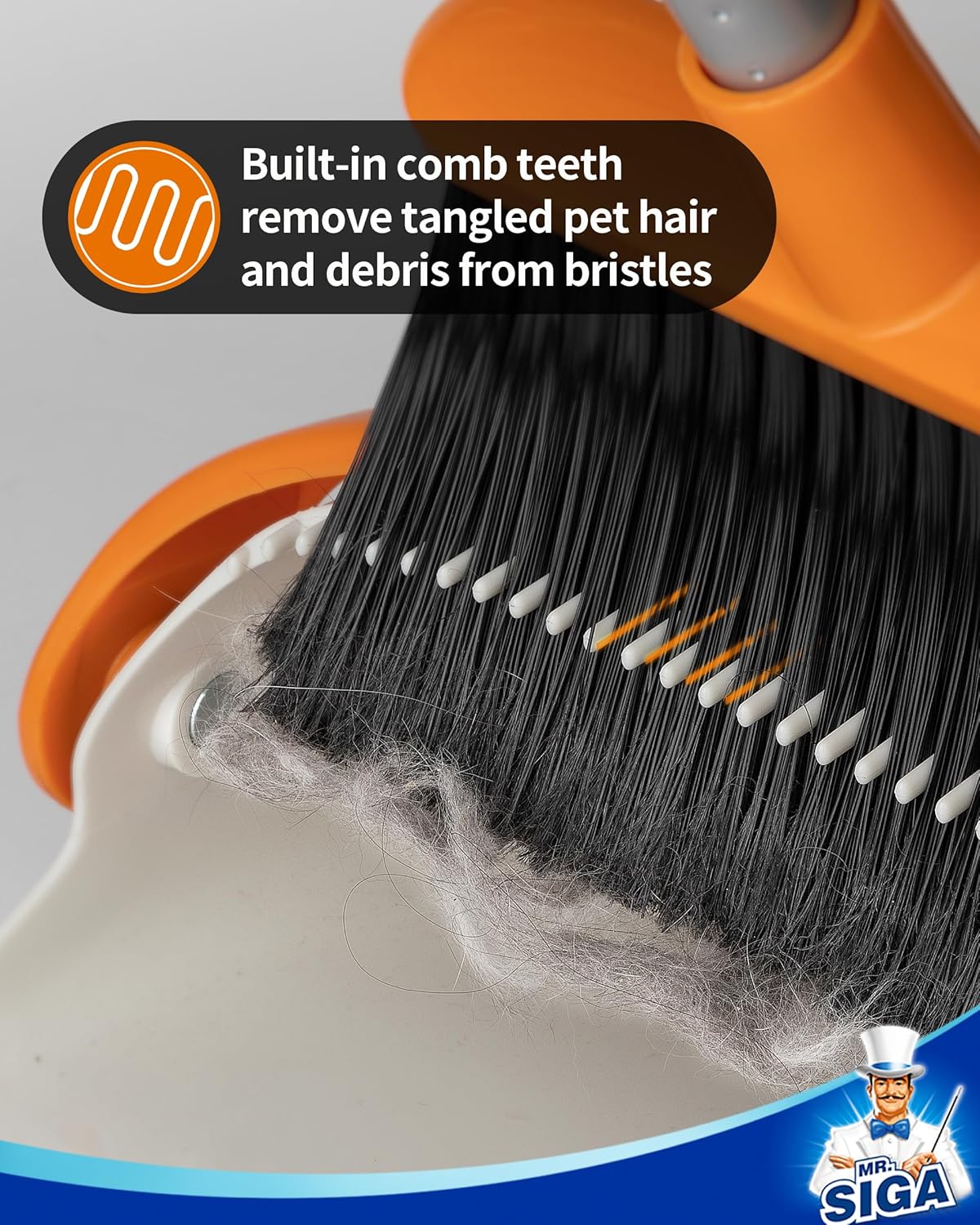 MR.SIGA Broom and Dustpan Set with Long Handle, Stand Upright Broom with Dustpan Combo for Cleaning