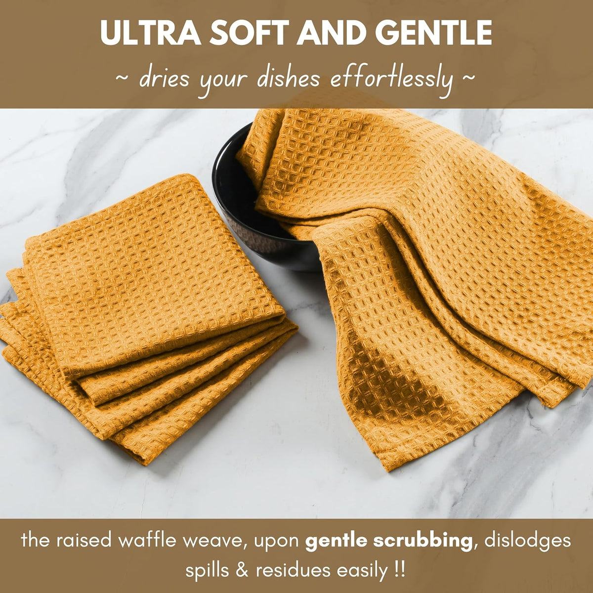 Native Fab Cotton Kitchen Towel with Hanging Loop 16x26 inches, 6-Pack, Waffle Weave Kitchen Towels