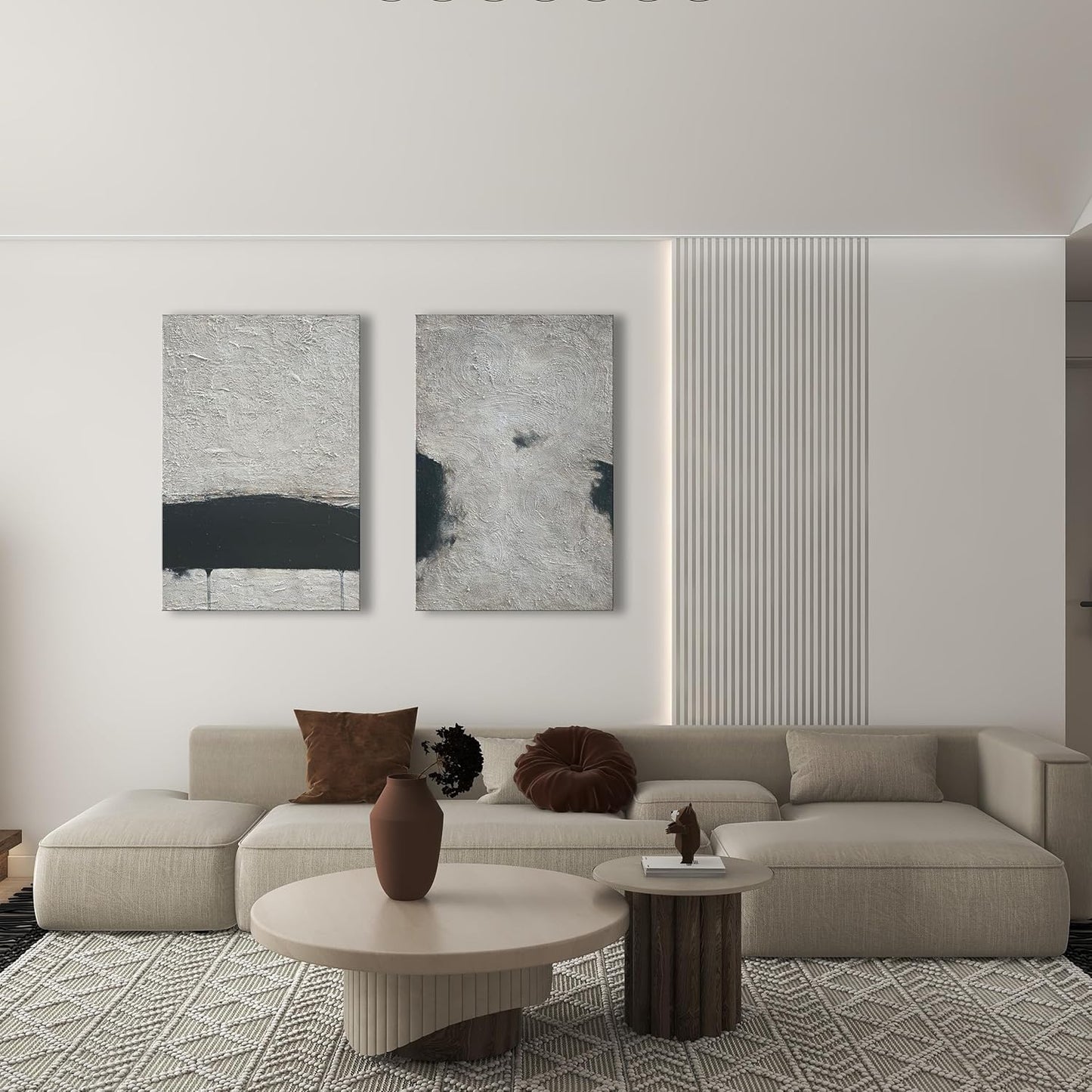 NANKAI Minimalist Art Hand Painted Black and Gray Abstract Oil Painting Canvas Wall Art 36x24 Inch