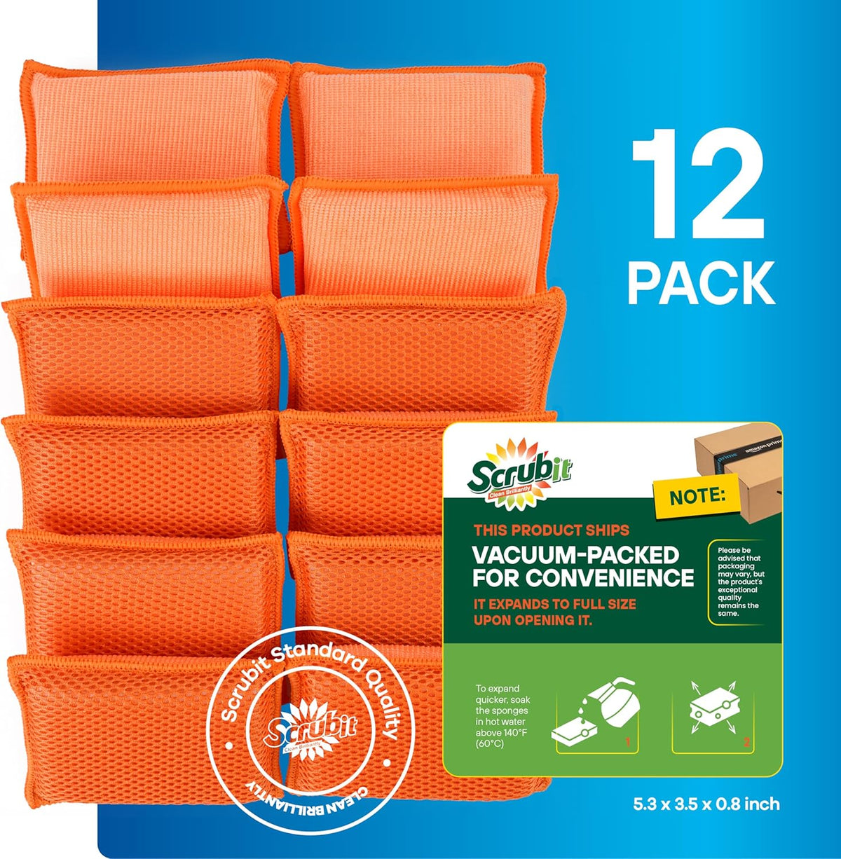 SCRUBIT Reusable Sponges for Dishes - 12 Pack Microfiber Sponges Kitchen Dish Scrubber, Machine