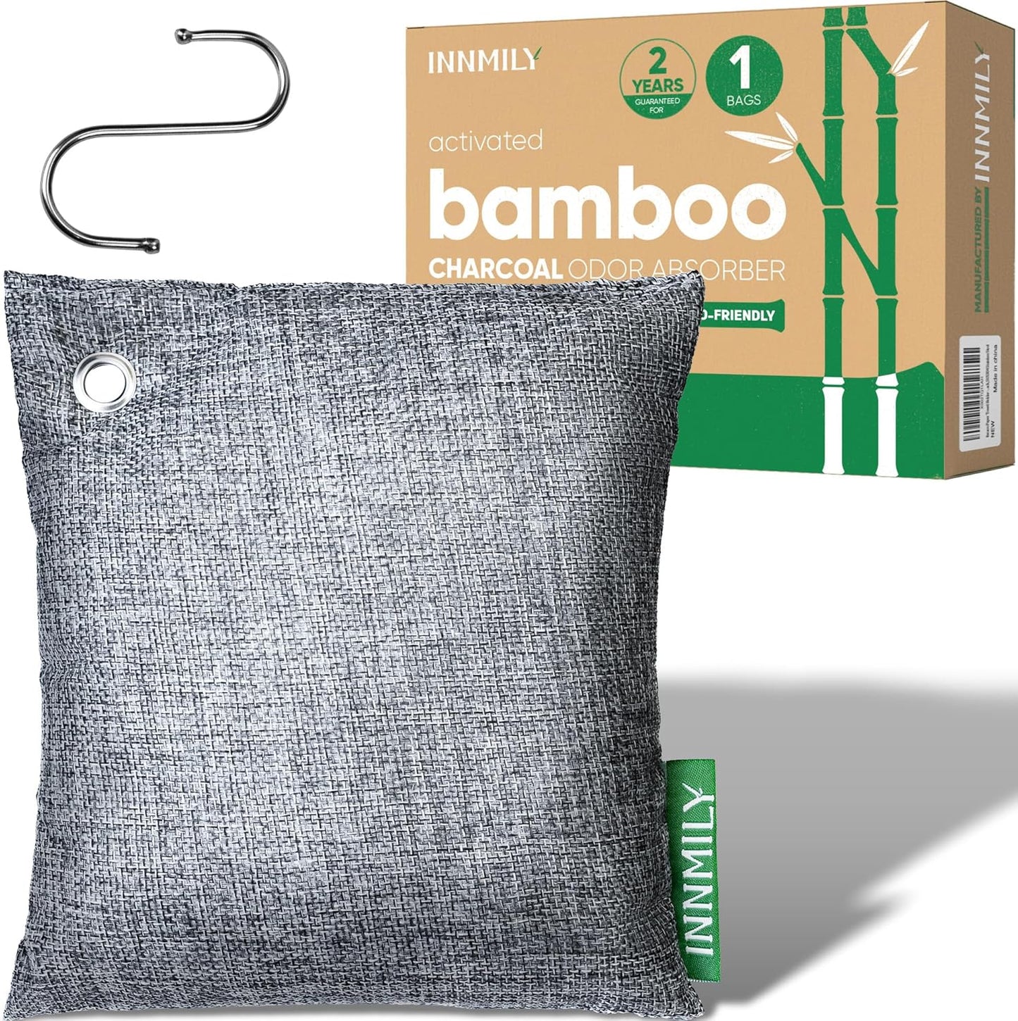 Activated Charcoal Odor Absorber,Large 500g W Hooks Nature Odor Eliminator for Strong Odor,Bamboo