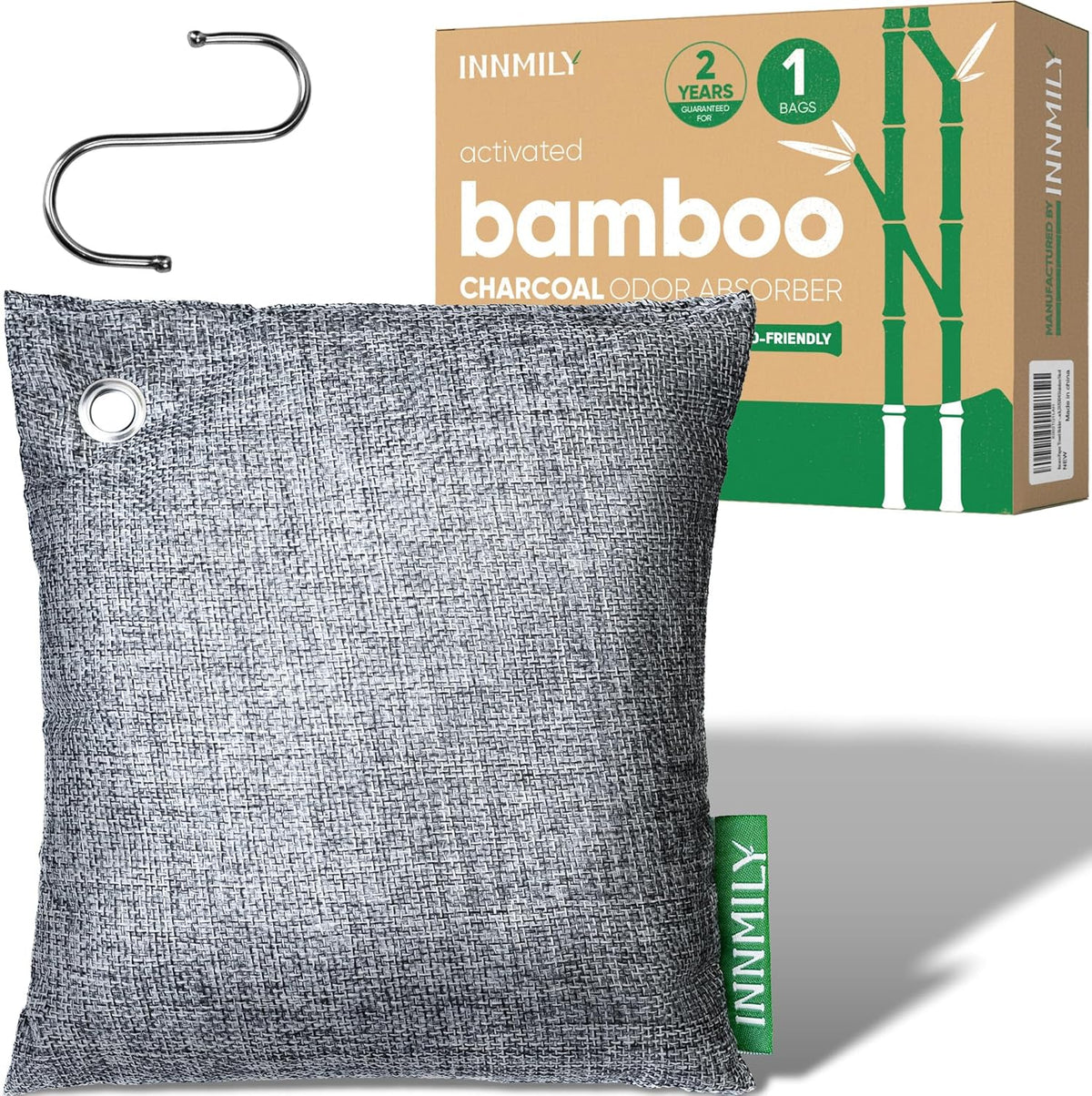 Activated Charcoal Odor Absorber,Large 500g W Hooks Nature Odor Eliminator for Strong Odor,Bamboo