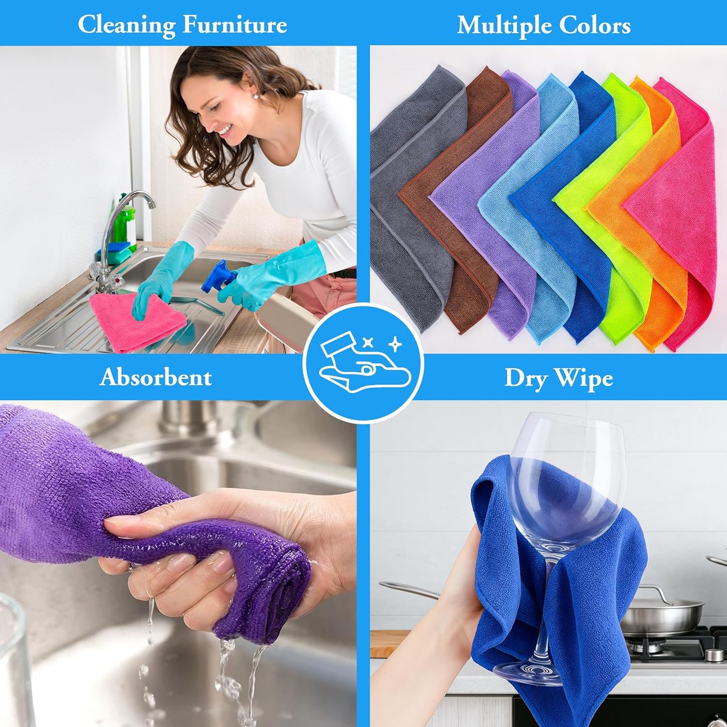 Microfiber Cleaning Cloths 16 Pack 8 Color Cleaning Rags for Housekeeping Home Kitchen Bathroom