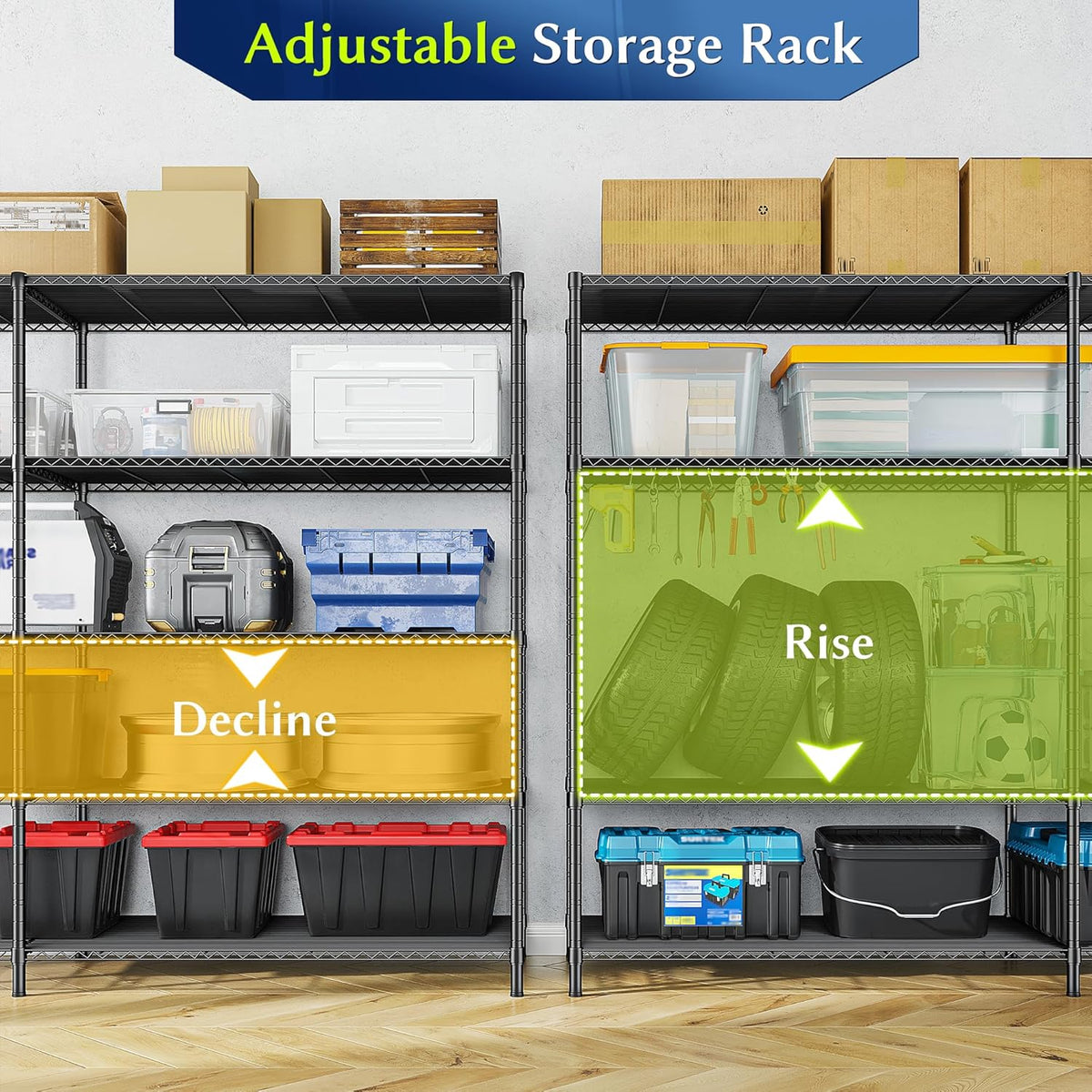 52.36" W Storage Shelves Metal Shelving Unit Load 1400LBS 5 Tier Wire Rack for Storage Adjustable