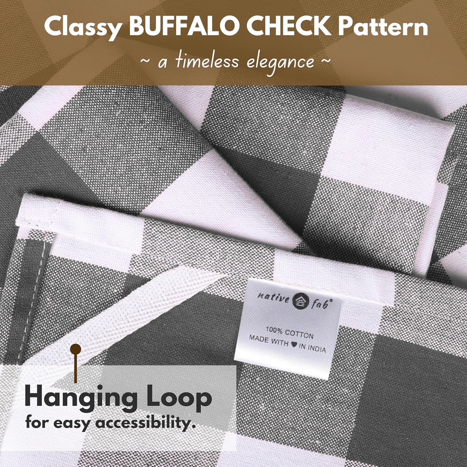 Native Fab 12-Pack Kitchen Towel with Hanging Loop 16x26 inches, Cotton Buffalo Check Kitchen