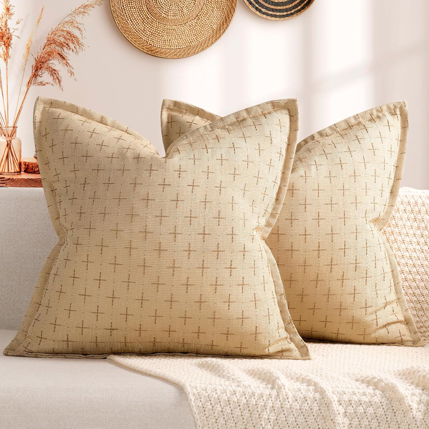 ZWJD Pillow Covers 18x18 Set of 2 Soft Polyester Textured Pillow Covers with Stylish Flange Edge