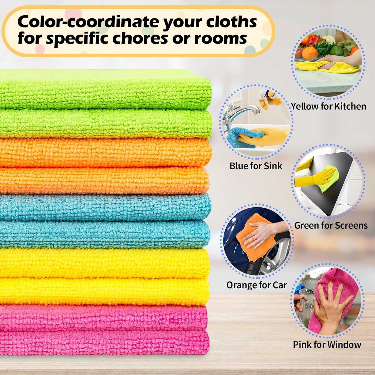 FIXSMITH Microfiber Cleaning Cloth, 50 Pack Cleaning Rags, Cleaning Towels for Housekeeping