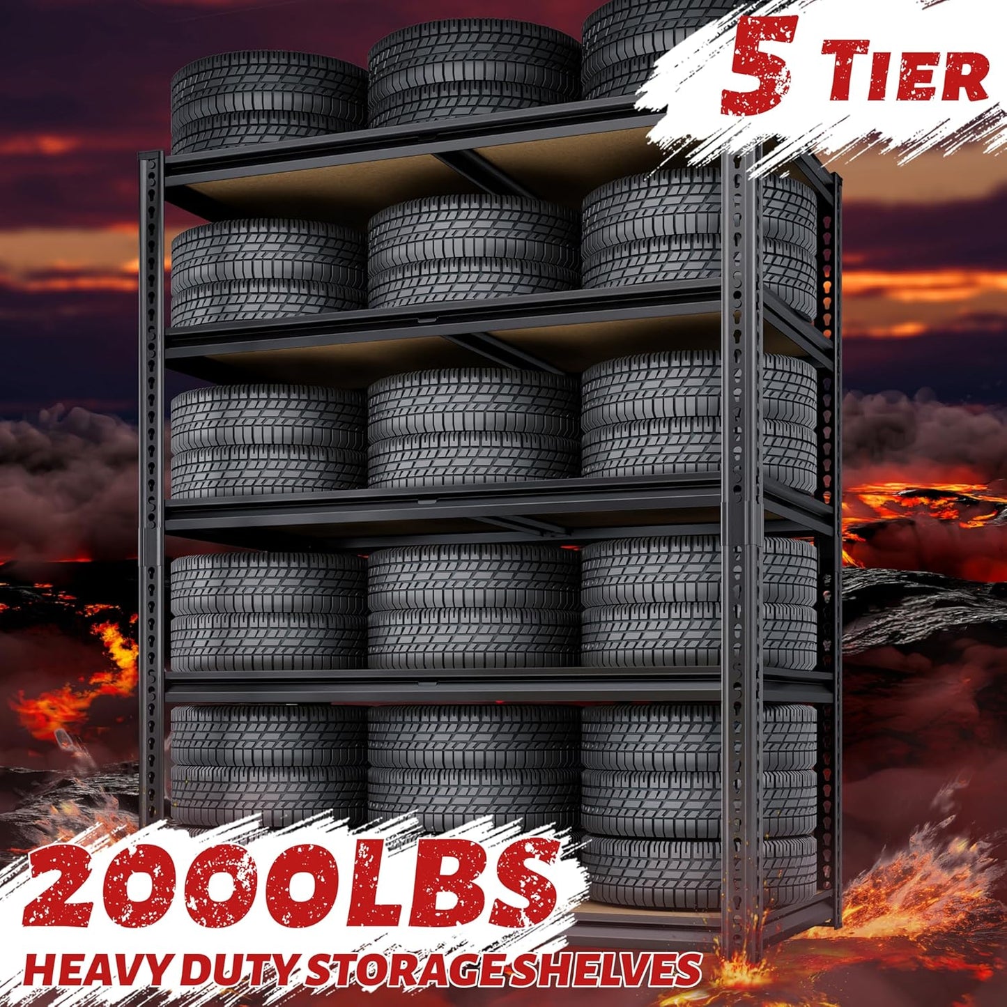 72"H Storage Shelves heavy duty, 2000LBS Garage Shelving, 5 Tier Metal Shelving Unit Adjustable