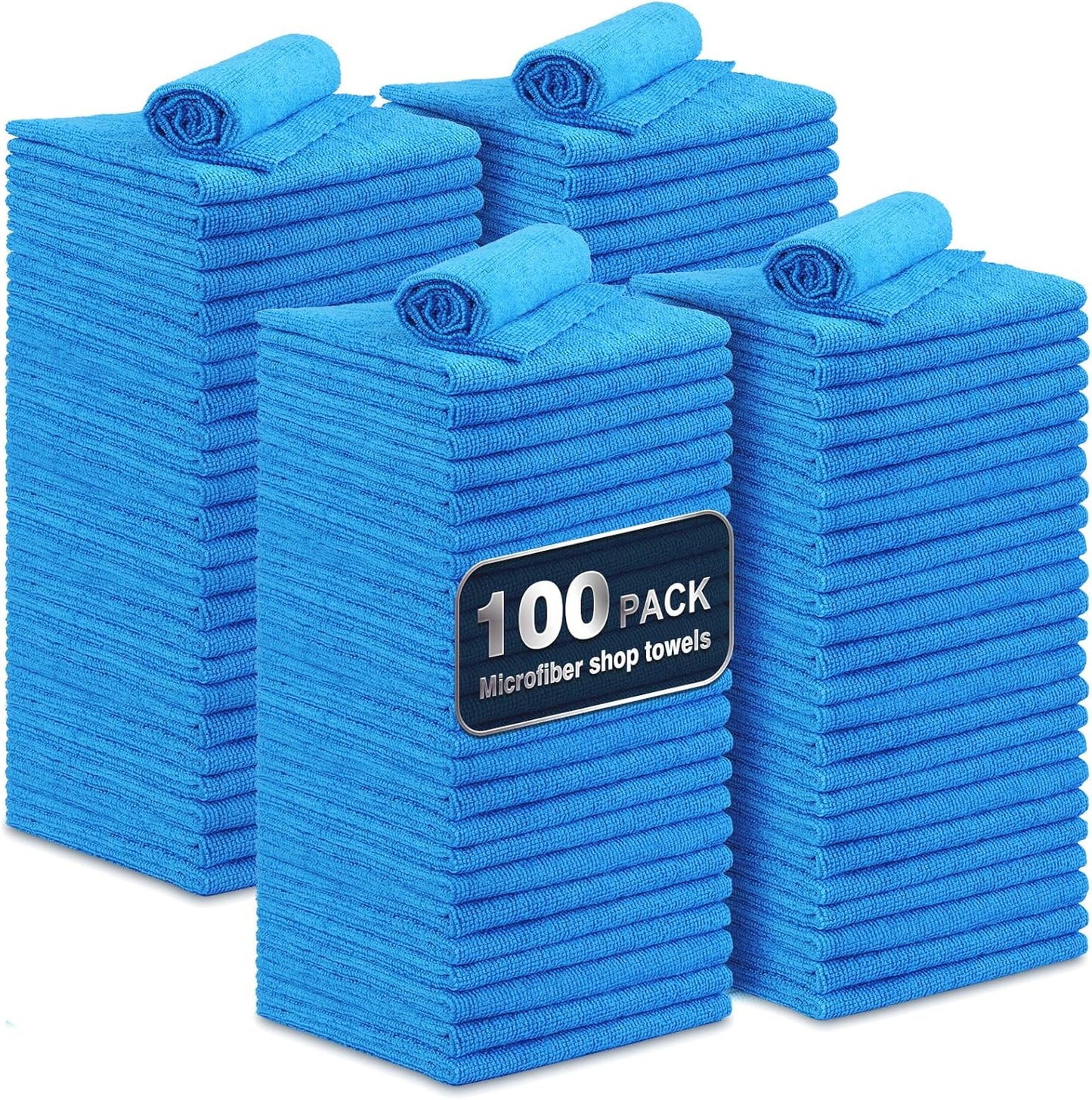 Shop Towels, 100 Pack Commercial Grade Work Rags Microfiber Towels for Cars Cleaning Rags Bulk