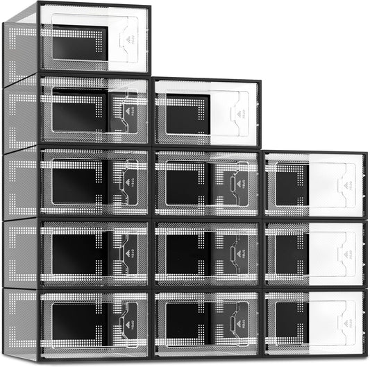 SEE SPRING 12 Pack Shoe Storage Box, Clear Plastic Stackable Shoe Organizer for Closet, Space