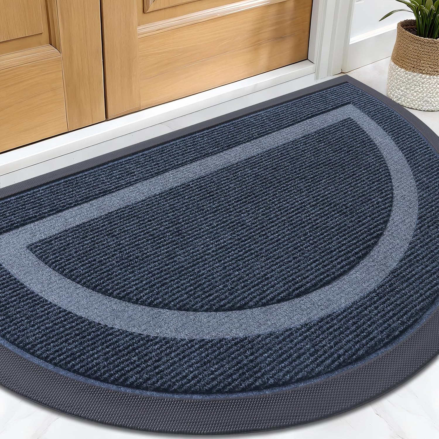 OLANLY Half Circle Door Mat Indoor Outdoor Entrance Welcome, Waterproof All-Season, All-Weather
