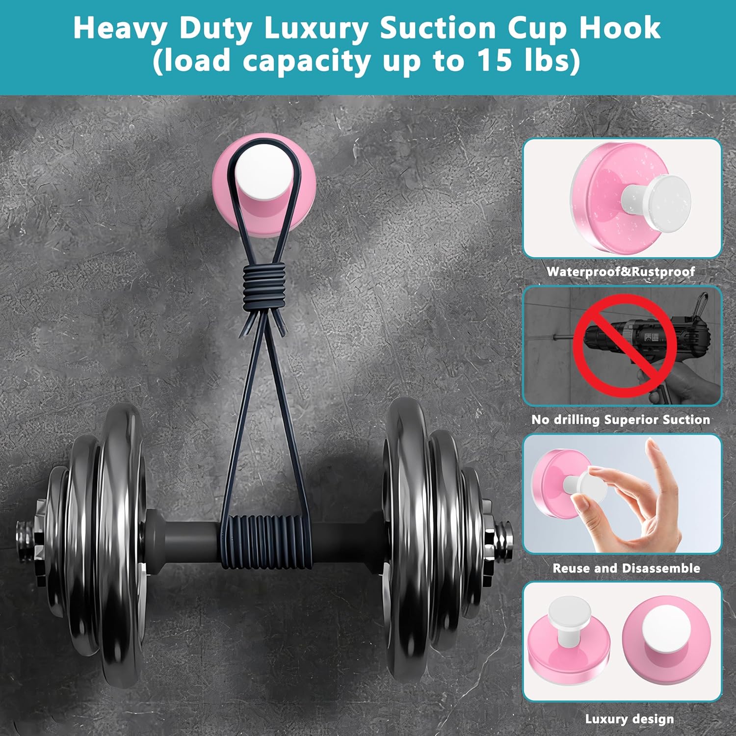 Suction Cup Hooks for Shower,Removable No Drill Towel Hooks,Upgraded 15 lbs Strong Suction hooks