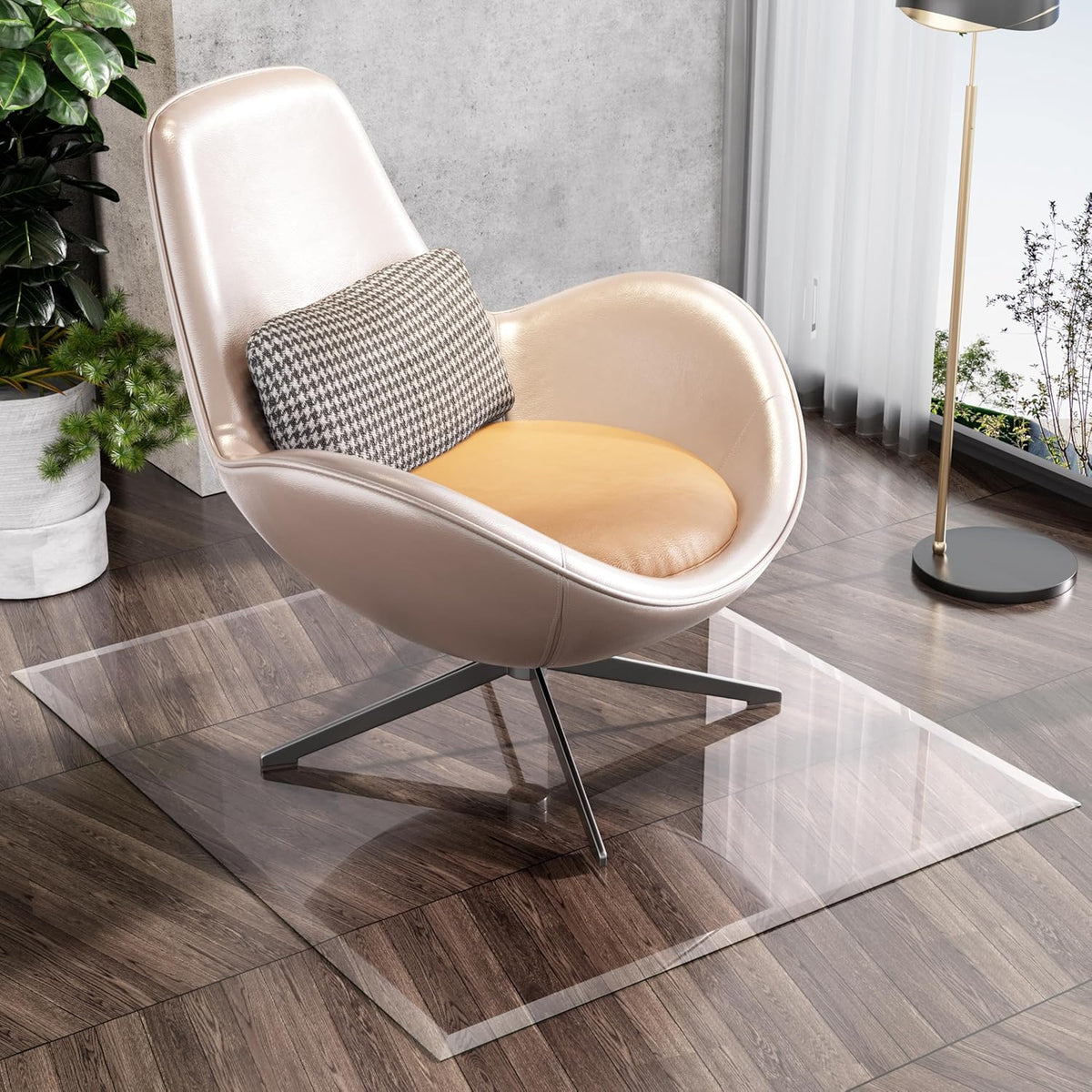 [Tempered Glass] 47“ x 40” Beveled Edge Glass Chair Mat with Polished Edge Clear Office Chair Mat