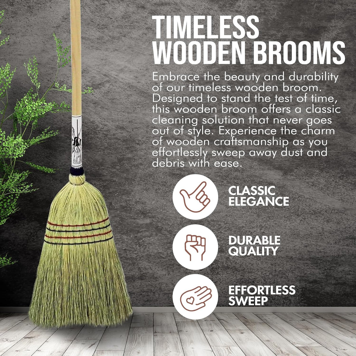 Handmade Amish Corn Broom with Wooden Handle – 57" Heavy Duty Broom for Courtyard, Lobby & Market