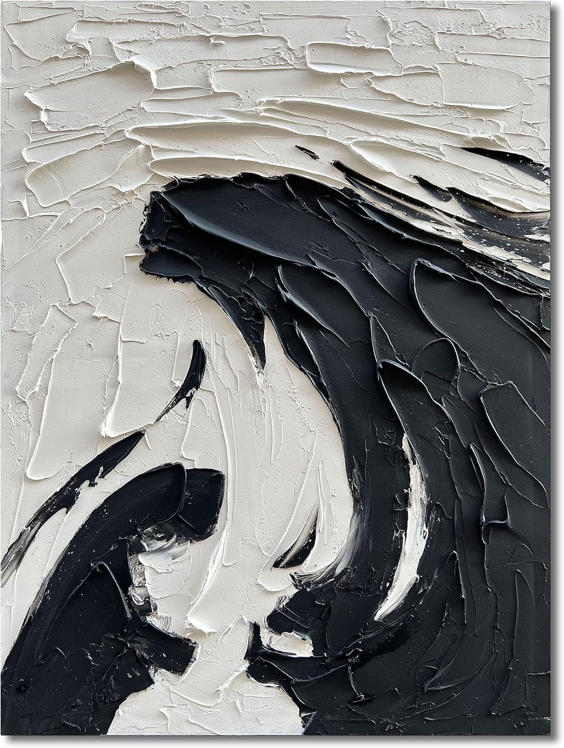 NANKAI 40x28 inch Minimalist Black and White Abstract Painting 100% Hand-Painted Modern Wall Deco