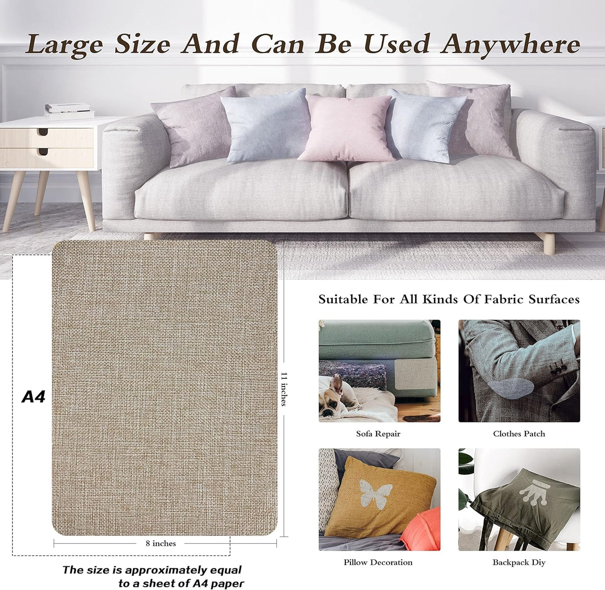 KING MOUNTAIN Coarse Linen Repair Patches, Self-Adhesive Linen Fabric Patches, 8X11 inch 2 PCS