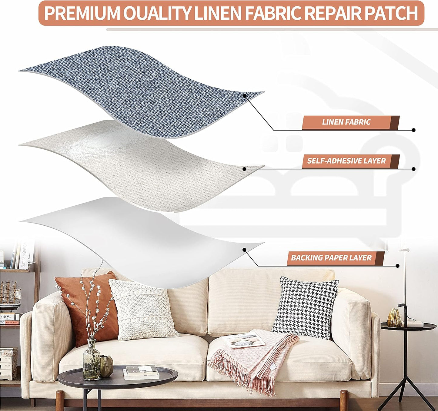 Fine Linen Repair Patches, Self-Adhesive Linen Fabric Patches, 12X40 inch Extra Size, Multi Color