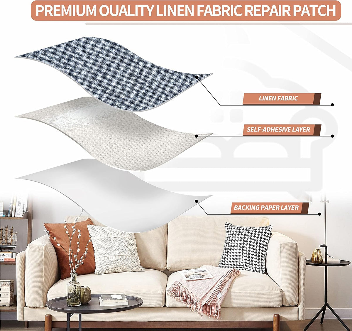 Fine Linen Repair Patches, Self-Adhesive Linen Fabric Patches, 12X40 inch Extra Size, Multi Color