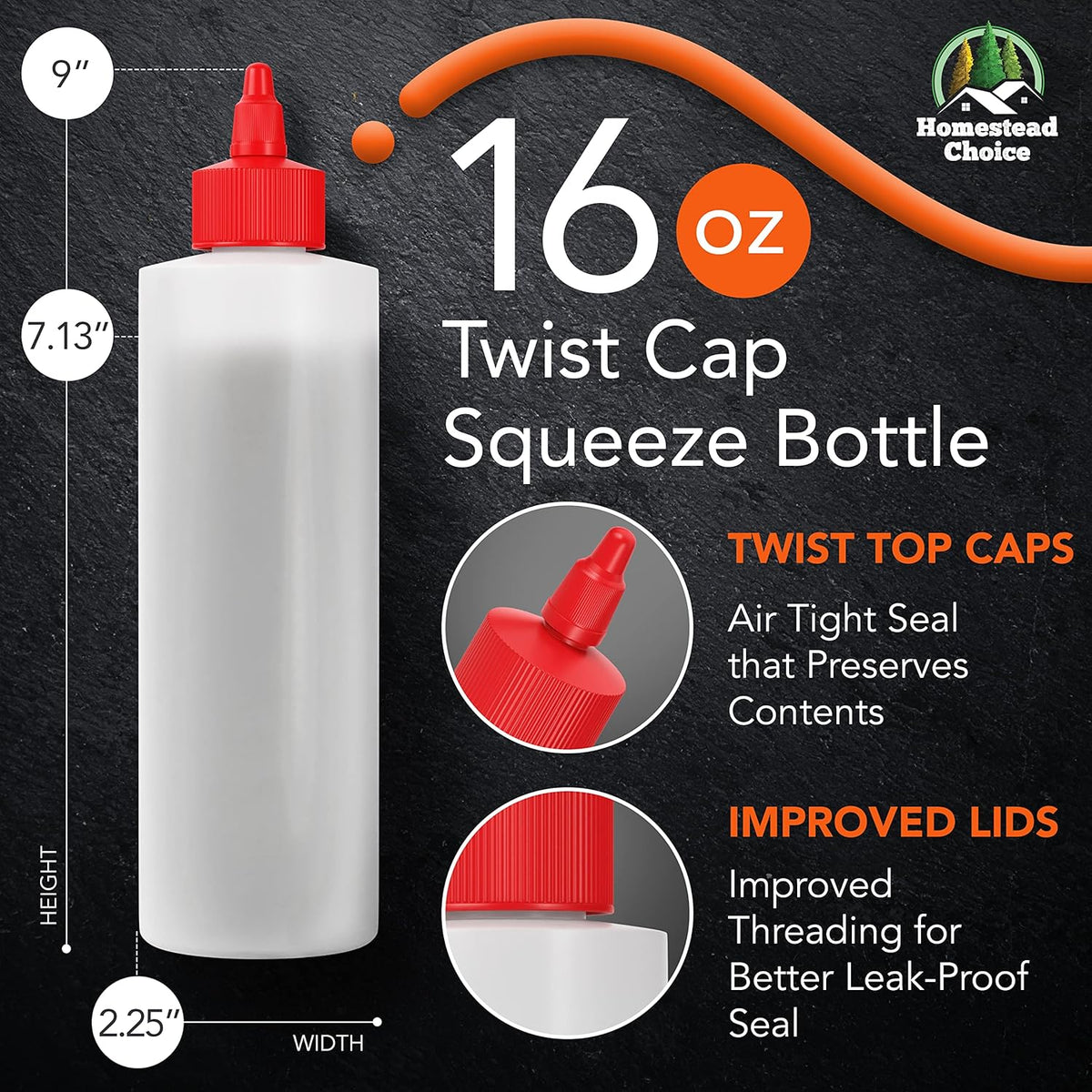 6-pack Plastic Squeeze Bottles for Sauces - 16oz Condiment Squeeze Bottles for Liquids - BPA Free