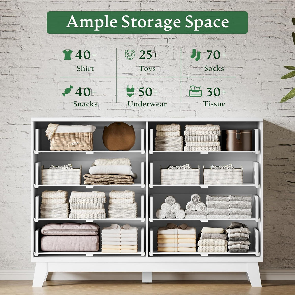Fluted Dresser with 8 Drawers, 54" Wide Modern Chest of Drawers with Metal Handle, Wooden Dresser