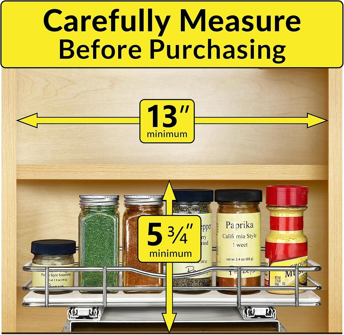 LYNK PROFESSIONAL® Pull Out Spice Rack Organizer for Inside Kitchen Cabinets - 12-1/4 inch Wide