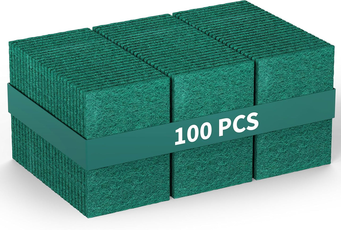 100 Pack Green Scouring Pads 3x4 Inch – Heavy Duty, Non Scratch Scrub Pads Bulk for Kitchen