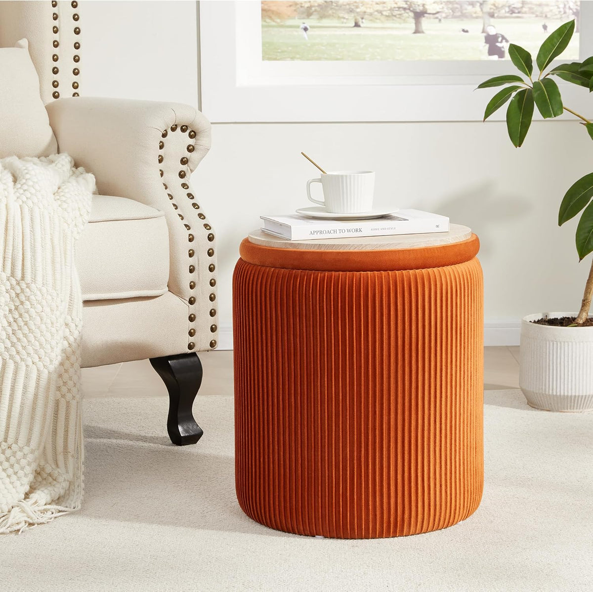 Round Ottoman with Storage Set of 2,Vanity Stool with Storage for Bedroom, Ottoman Coffee