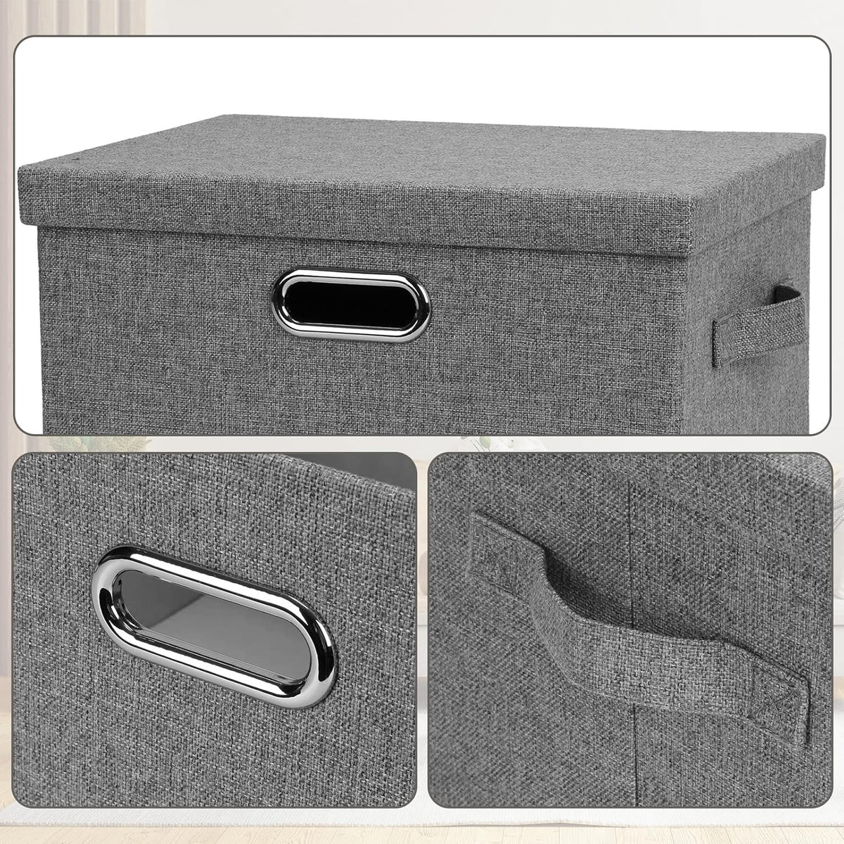 Medium 15" 21 Quart Collapsible Stackable Storage Bins with Lids, 5 Packs Grey Foldable Fabric