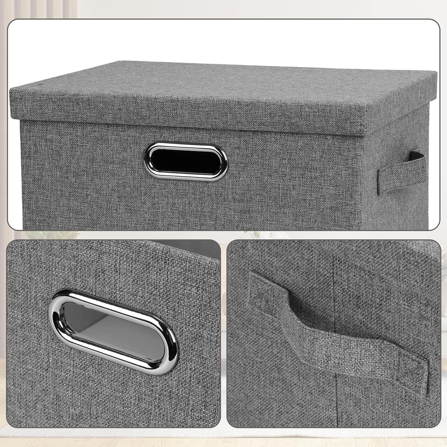 Medium 15" 21 Quart Collapsible Stackable Storage Bins with Lids, 5 Packs Grey Foldable Fabric