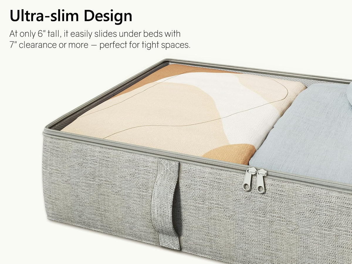 2-Pack Under Bed Storage Containers, 6 Inches Tall Underbed Clothes Storage Organizer Bin with