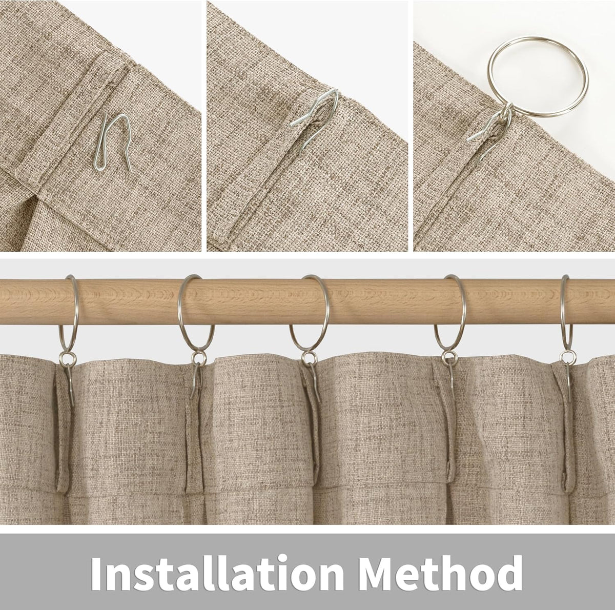 YoungsTex Short Linen Curtains 40 Inch Length for Cafe Window, Small Drapes Light Filtering with