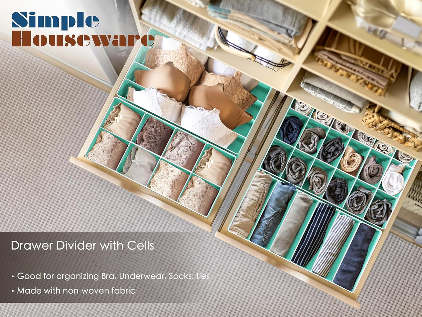 Simple Houseware 4-Pack Drawer Organizer Set - Closet Dividers for Underwear, Socks, Bras, Scarves