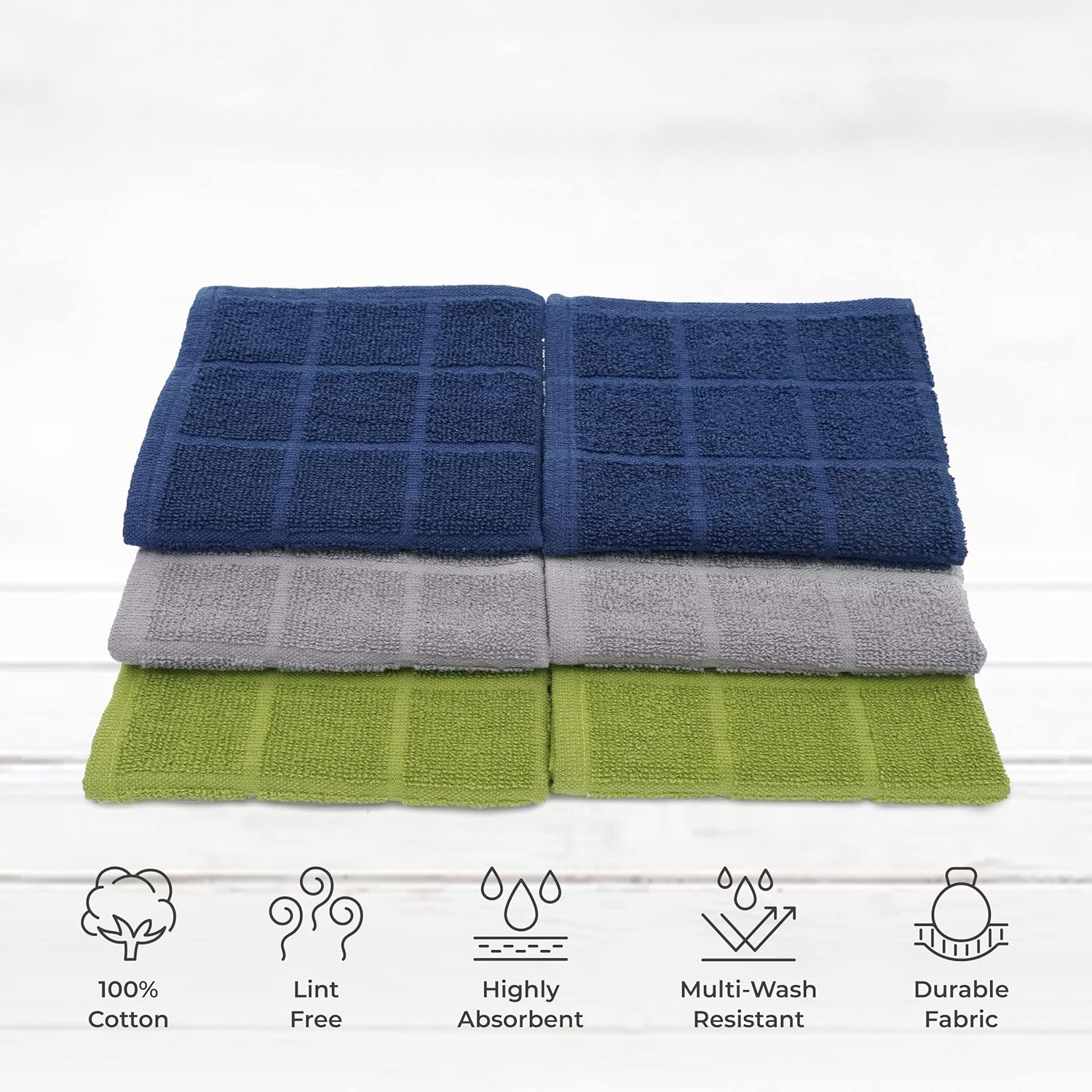 100% Cotton Terry Dish Cloth & Dish Towel, 6 Pack, Super Soft and Absorbent Kitchen Towels, Perfect