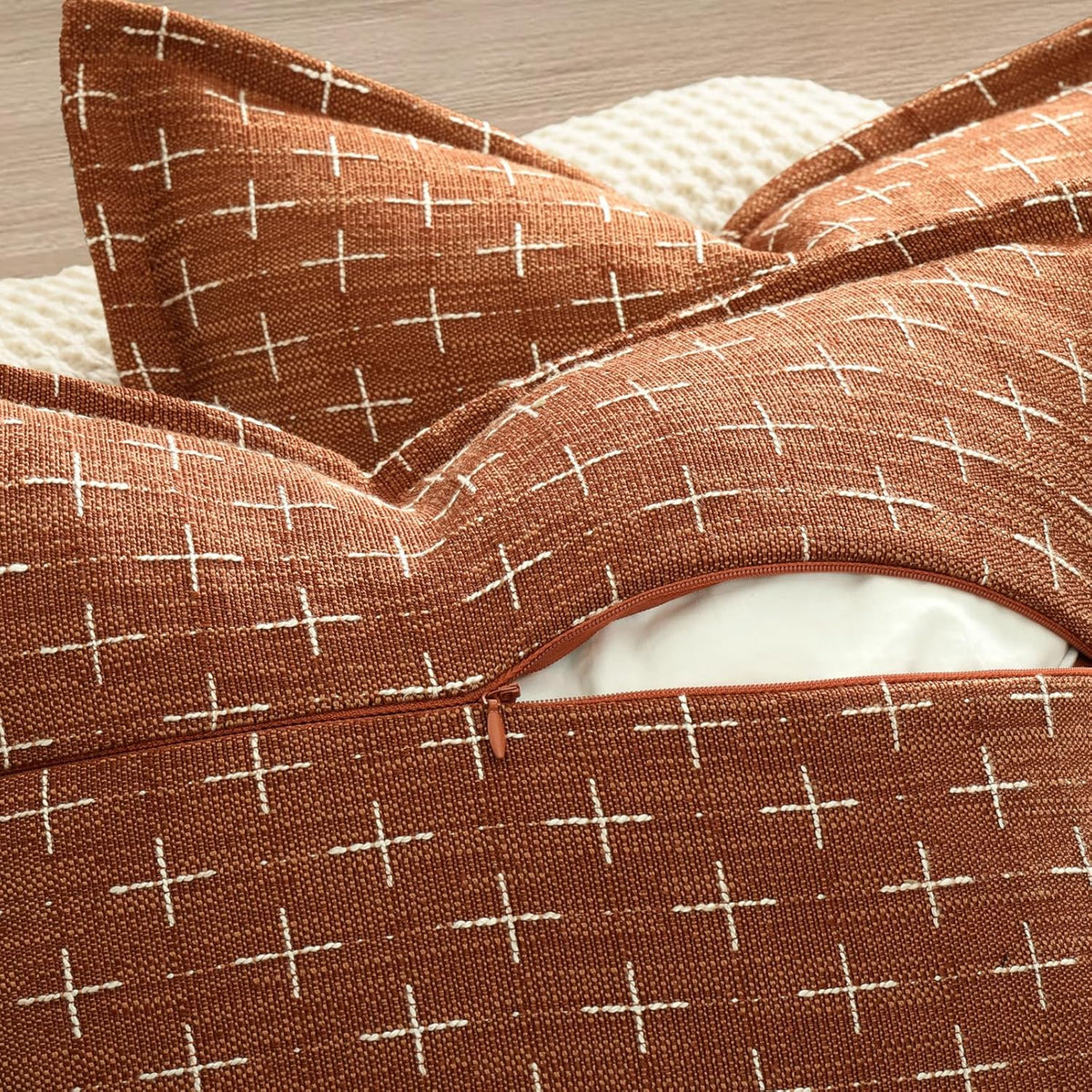 ZWJD Fall Throw Pillow Covers 26x26 Set of 2 Soft Polyester Textured Rust Pillow Covers with