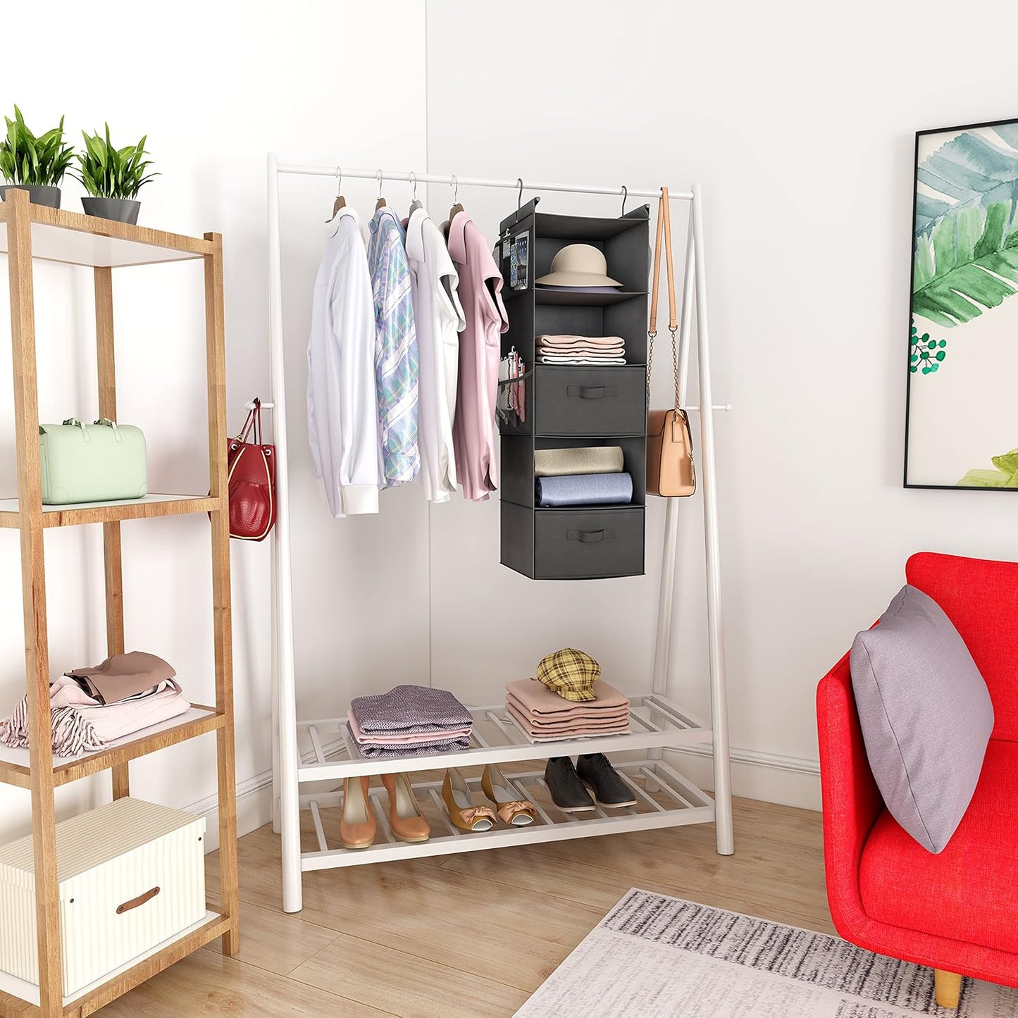 MAX Houser 5 Tier Shelf Hanging Closet Organizer, Cloth Hanging Shelf with 2 Sturdy Hooks for
