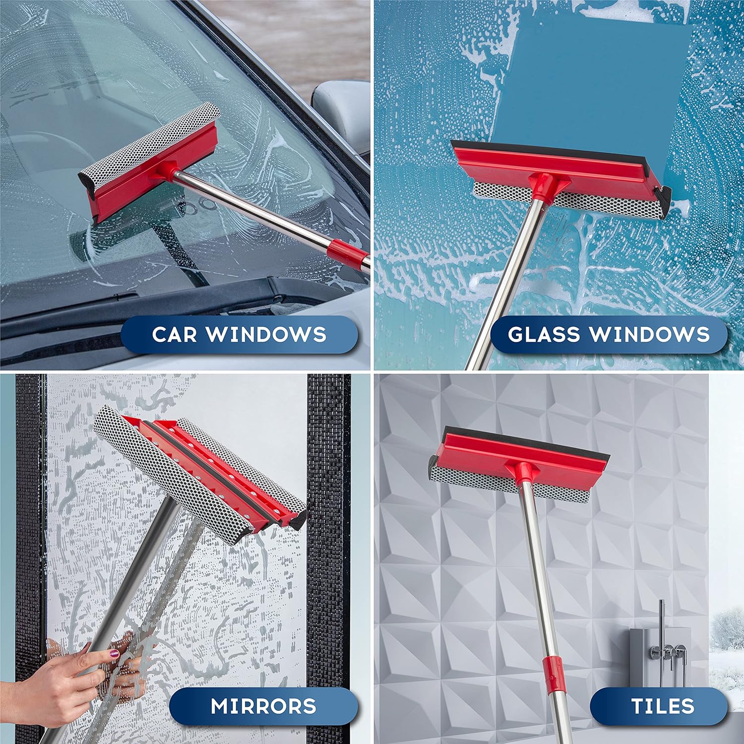 DSV Standard Window Squeegee, 2-in-1 Window Cleaner with 55" Extension Poles, Window Washing Kit