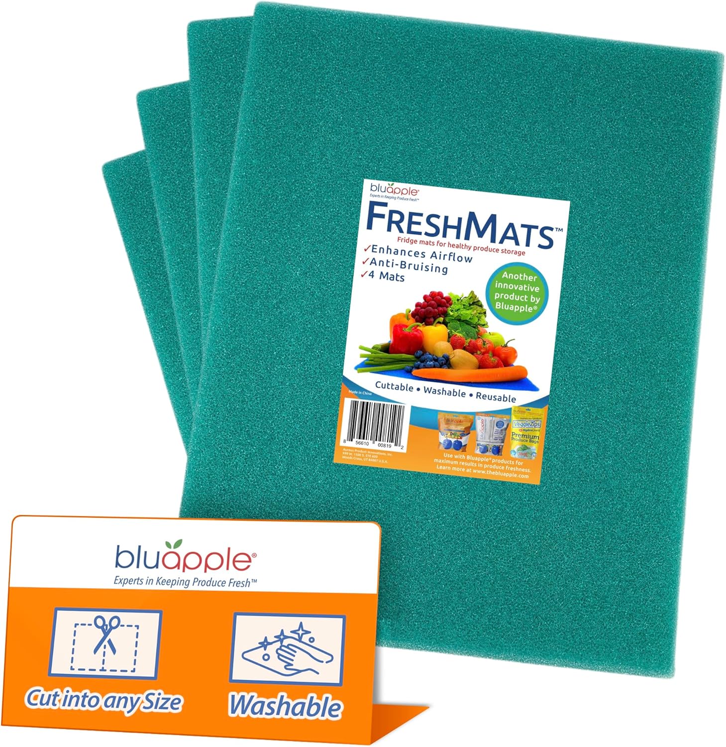 Bluapple FreshMats, Refrigerator Bin Liner, Fridge Drawer Mats, Crisper Life Extender Liner Keeps