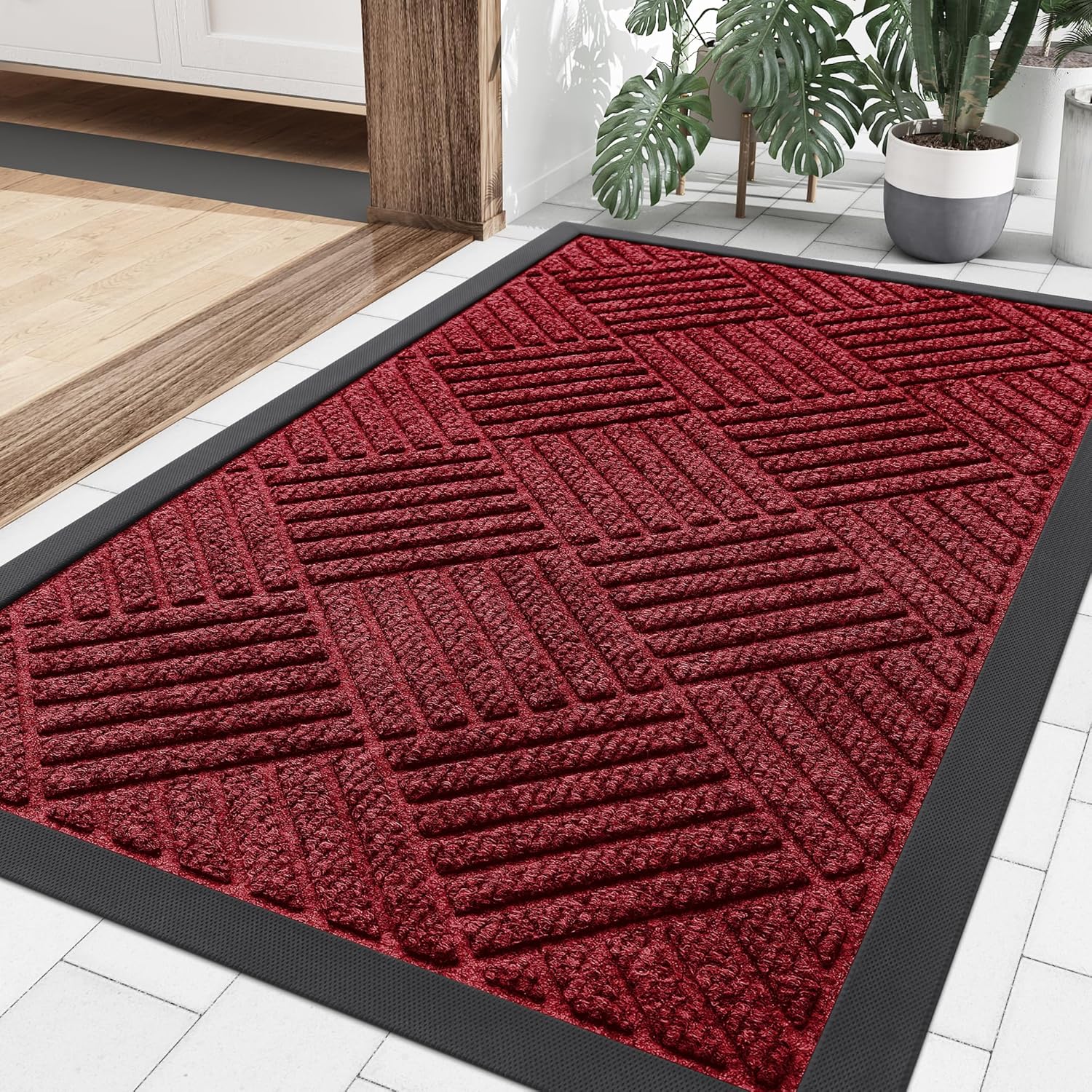 Smiry Front Door Mat Outside Entrance, Heavy Duty Outdoor Indoor Natural Rubber Doormat, Non Slip