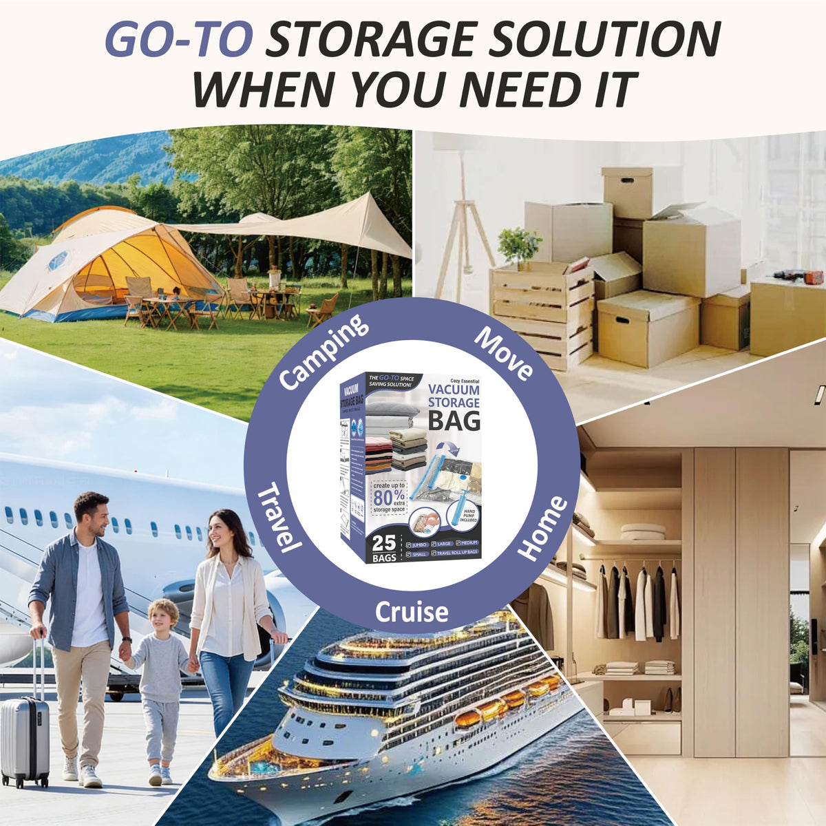 Cozy Essential Vacuum Storage Bags, 80% Compression Vacuum Seal Space Saver Plastic Packaging Bags